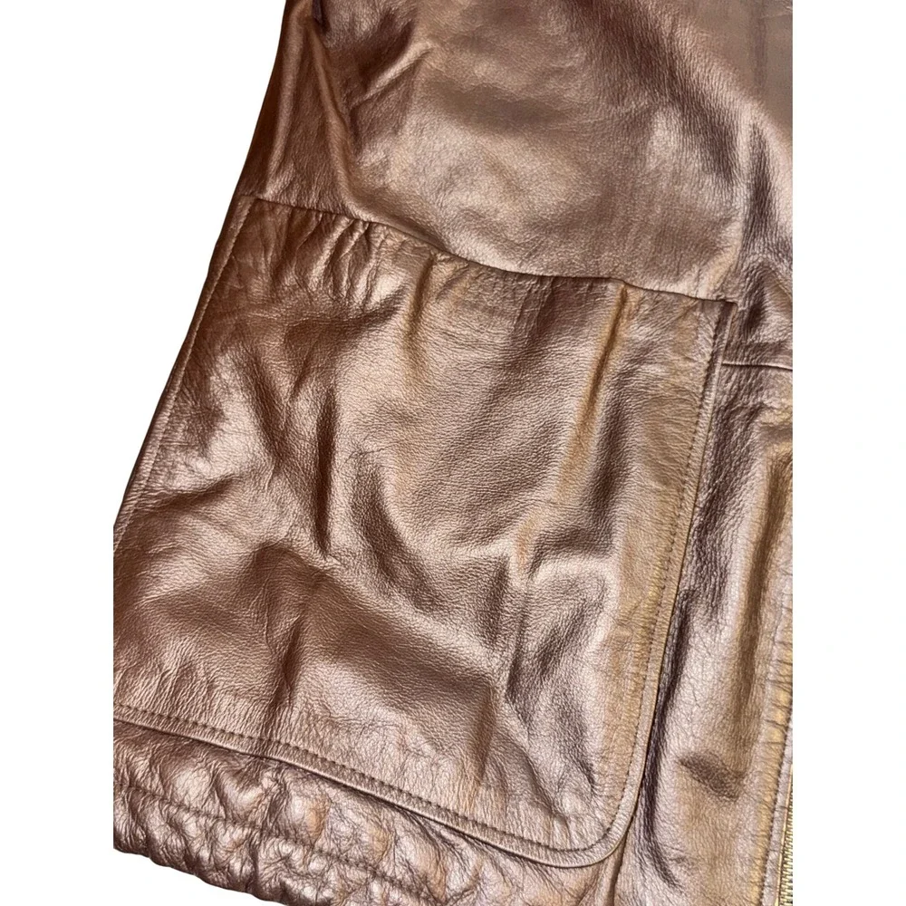Vintage Spiegel Women 1X Brown Leather Full Zip Jacket with Pockets Draw Strings